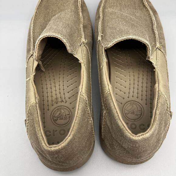 Crocs Kids j6 Beige Canvas Loafer Santa Cruz 2 Slip-On Moc Toe Comfort Shoes - Picture 6 of 8
